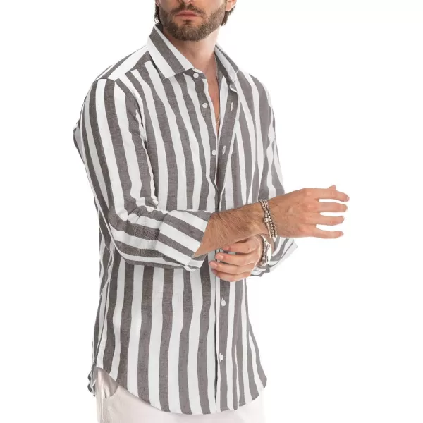 JMIERR Men's Cotton Shirts Casual Long Sleeve Button-Down Striped Dress Shirt