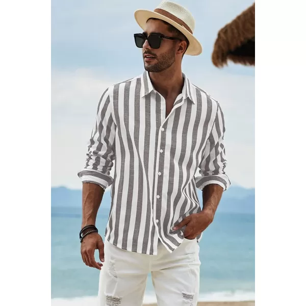 JMIERR Men's Cotton Shirts Casual Long Sleeve Button-Down Striped Dress Shirt