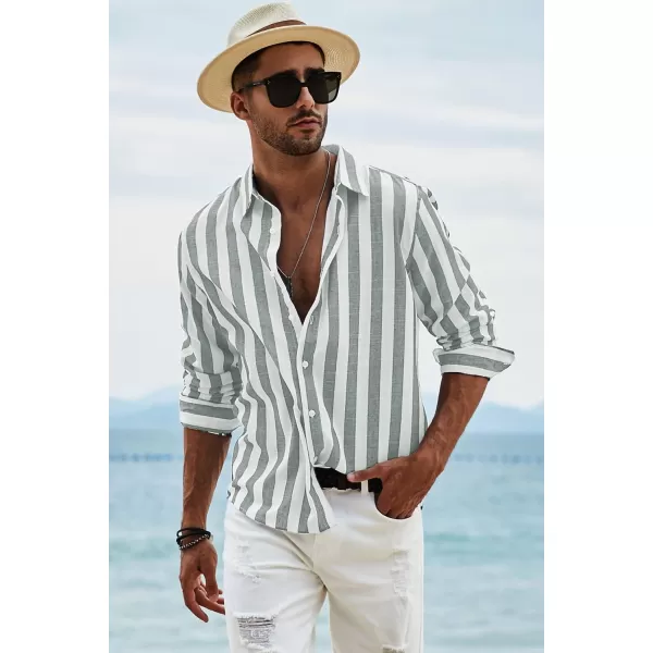 JMIERR Men's Cotton Shirts Casual Long Sleeve Button-Down Striped Dress Shirt