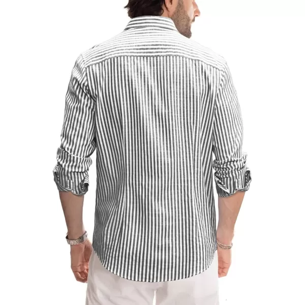 JMIERR Men's Cotton Shirts Casual Long Sleeve Button-Down Striped Dress Shirt