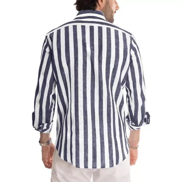 JMIERR Men's Cotton Shirts Casual Long Sleeve Button-Down Striped Dress Shirt