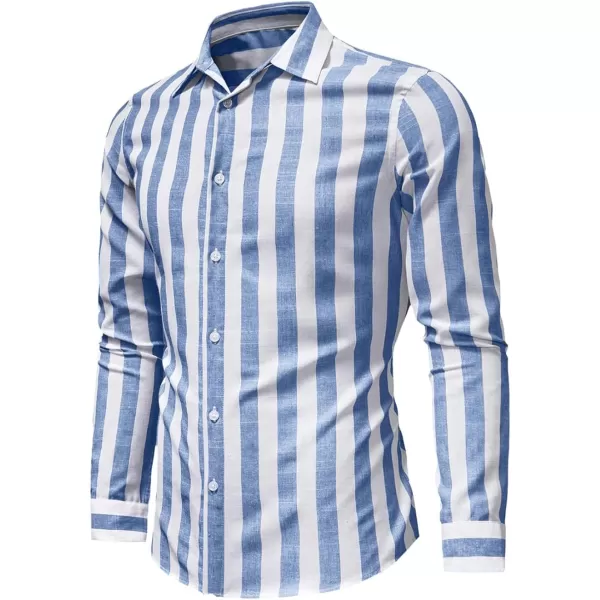 JMIERR Men's Cotton Shirts Casual Long Sleeve Button-Down Striped Dress Shirt