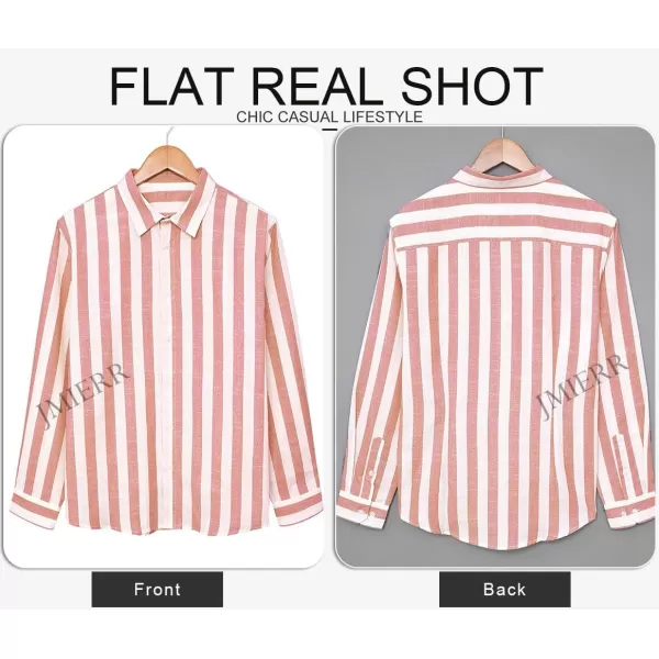 JMIERR Men's Cotton Shirts Casual Long Sleeve Button-Down Striped Dress Shirt