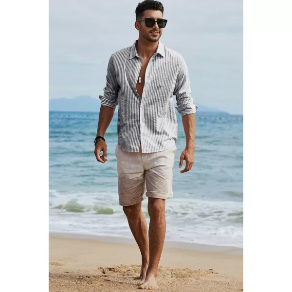 JMIERR Men's Cotton Shirts Casual Long Sleeve Button-Down Striped Dress Shirt