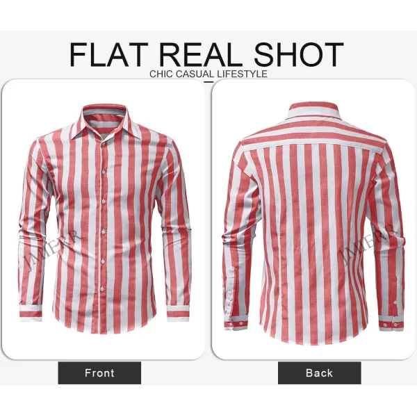 JMIERR Men's Cotton Shirts Casual Long Sleeve Button-Down Striped Dress Shirt