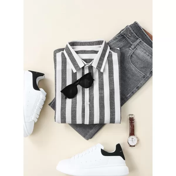 JMIERR Men's Cotton Shirts Casual Long Sleeve Button-Down Striped Dress Shirt
