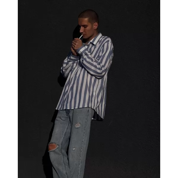 JMIERR Men's Cotton Shirts Casual Long Sleeve Button-Down Striped Dress Shirt
