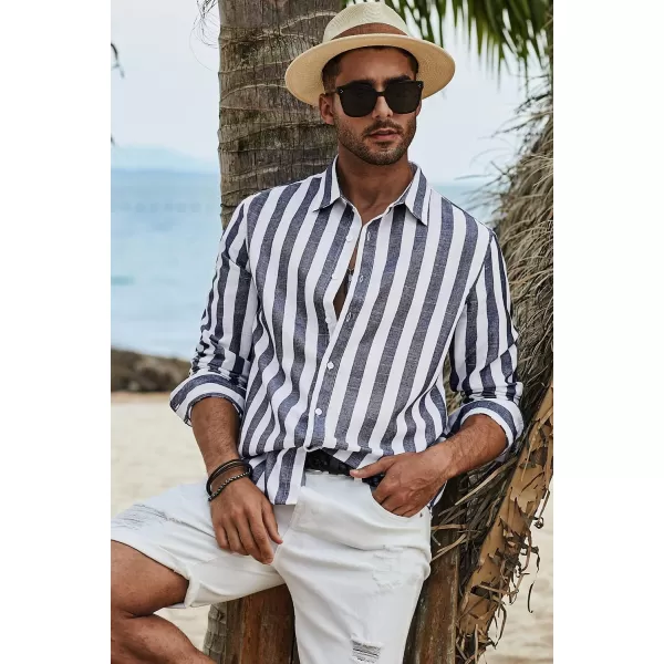 JMIERR Men's Cotton Shirts Casual Long Sleeve Button-Down Striped Dress Shirt
