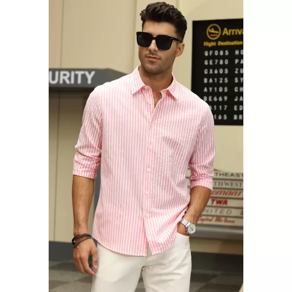 JMIERR Men's Cotton Shirts Casual Long Sleeve Button-Down Striped Dress Shirt