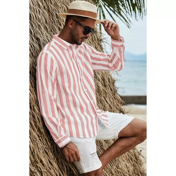 JMIERR Men's Cotton Shirts Casual Long Sleeve Button-Down Striped Dress Shirt
