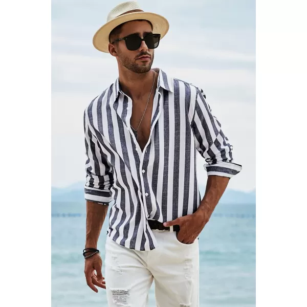 JMIERR Men's Cotton Shirts Casual Long Sleeve Button-Down Striped Dress Shirt