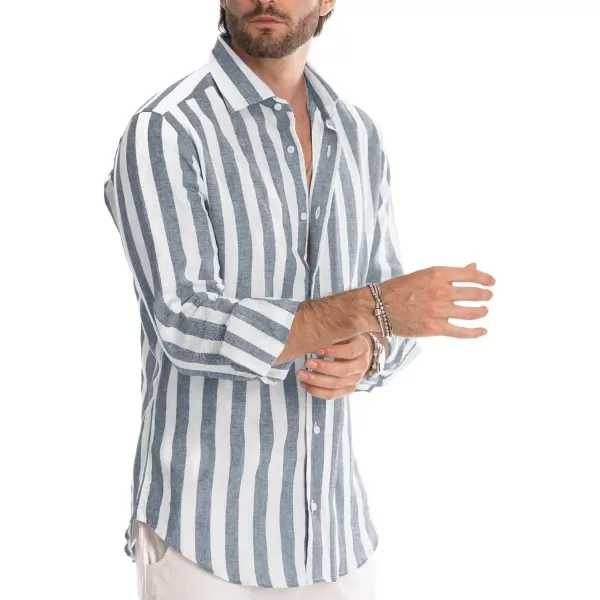 JMIERR Men's Cotton Shirts Casual Long Sleeve Button-Down Striped Dress Shirt