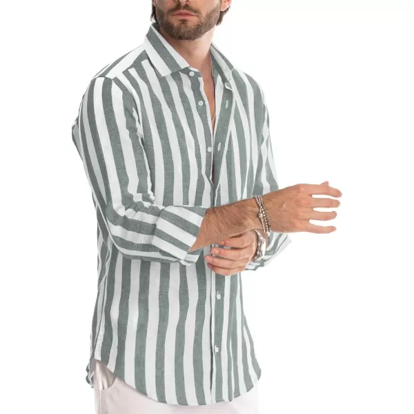 JMIERR Men's Cotton Shirts Casual Long Sleeve Button-Down Striped Dress Shirt