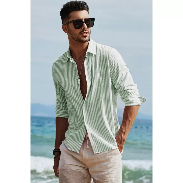 JMIERR Men's Cotton Shirts Casual Long Sleeve Button-Down Striped Dress Shirt