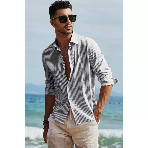 JMIERR Men's Cotton Shirts Casual Long Sleeve Button-Down Striped Dress Shirt