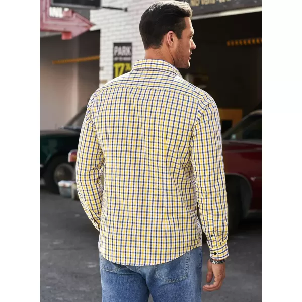 JMIERR Men's Dress Shirts Plaid 100% Cotton Button Down Long Sleeve Regular Fit Formal Business Shirts