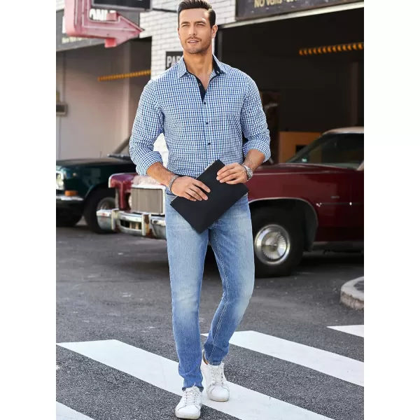 JMIERR Men's Dress Shirts Plaid 100% Cotton Button Down Long Sleeve Regular Fit Formal Business Shirts