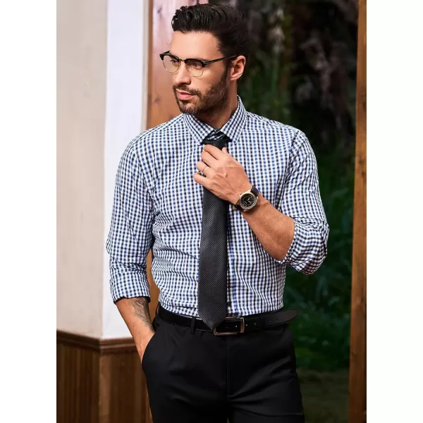 JMIERR Men's Dress Shirts Plaid 100% Cotton Button Down Long Sleeve Regular Fit Formal Business Shirts