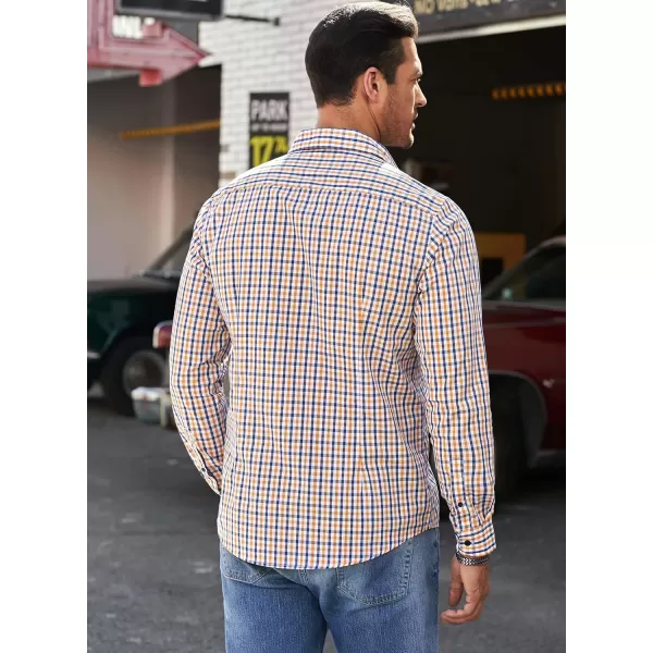 JMIERR Men's Dress Shirts Plaid 100% Cotton Button Down Long Sleeve Regular Fit Formal Business Shirts