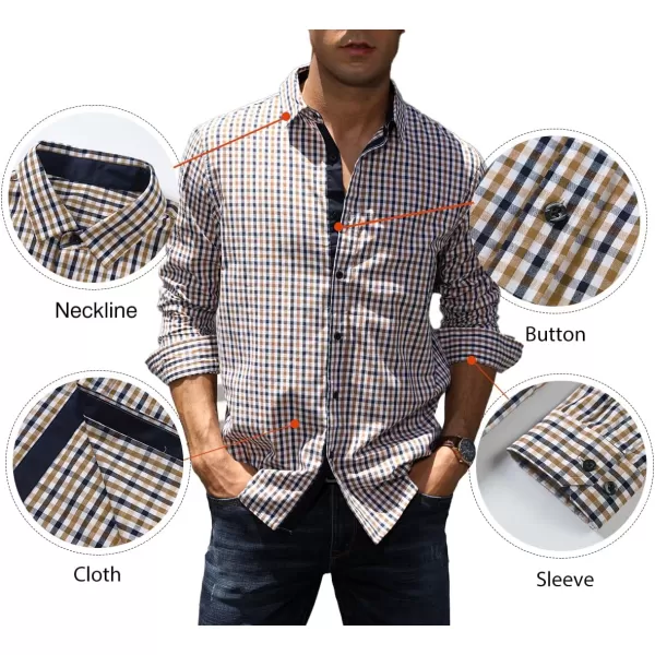 JMIERR Men's Dress Shirts Plaid 100% Cotton Button Down Long Sleeve Regular Fit Formal Business Shirts