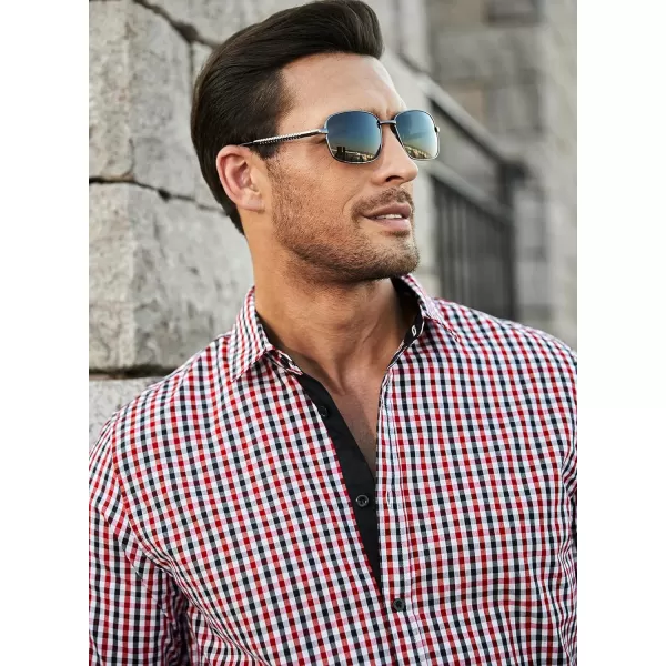 JMIERR Men's Dress Shirts Plaid 100% Cotton Button Down Long Sleeve Regular Fit Formal Business Shirts