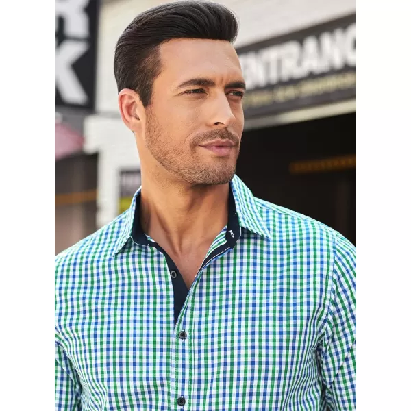 JMIERR Men's Dress Shirts Plaid 100% Cotton Button Down Long Sleeve Regular Fit Formal Business Shirts