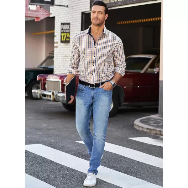 JMIERR Men's Dress Shirts Plaid 100% Cotton Button Down Long Sleeve Regular Fit Formal Business Shirts