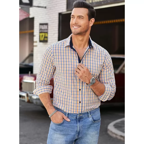JMIERR Men's Dress Shirts Plaid 100% Cotton Button Down Long Sleeve Regular Fit Formal Business Shirts