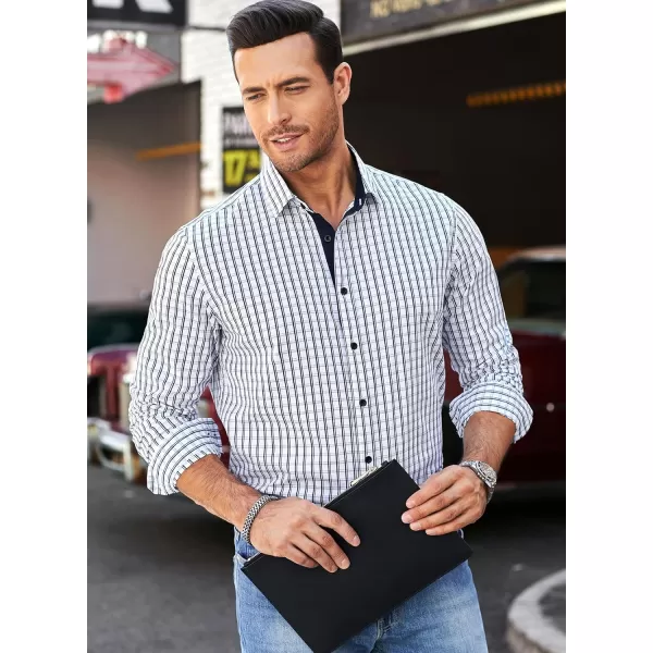 JMIERR Men's Dress Shirts Plaid 100% Cotton Button Down Long Sleeve Regular Fit Formal Business Shirts
