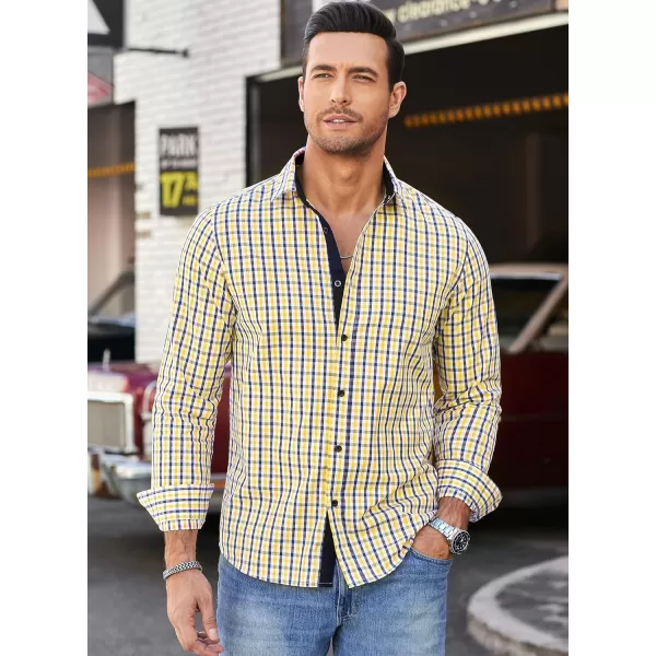 JMIERR Men's Dress Shirts Plaid 100% Cotton Button Down Long Sleeve Regular Fit Formal Business Shirts