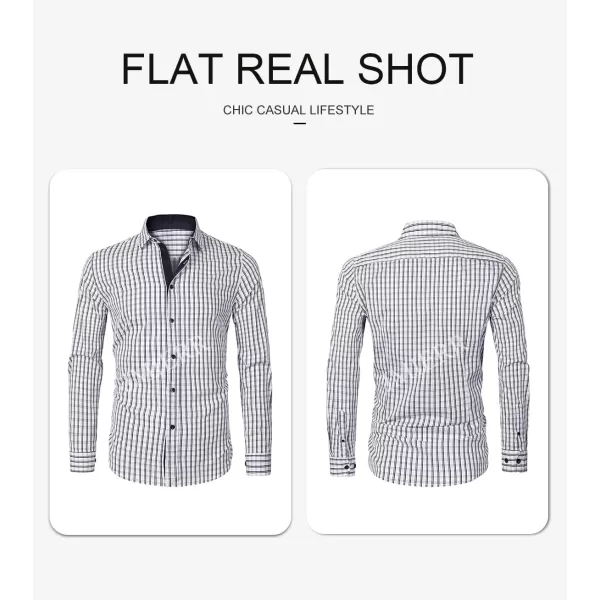 JMIERR Men's Dress Shirts Plaid 100% Cotton Button Down Long Sleeve Regular Fit Formal Business Shirts