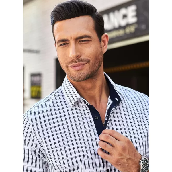 JMIERR Men's Dress Shirts Plaid 100% Cotton Button Down Long Sleeve Regular Fit Formal Business Shirts