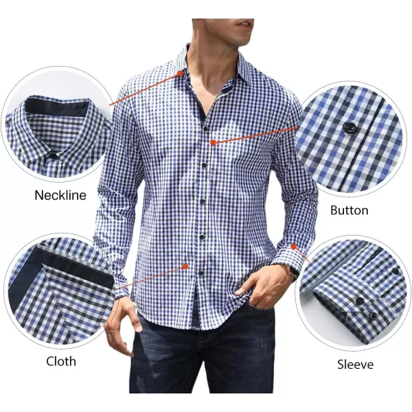 JMIERR Men's Dress Shirts Plaid 100% Cotton Button Down Long Sleeve Regular Fit Formal Business Shirts