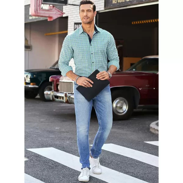 JMIERR Men's Dress Shirts Plaid 100% Cotton Button Down Long Sleeve Regular Fit Formal Business Shirts