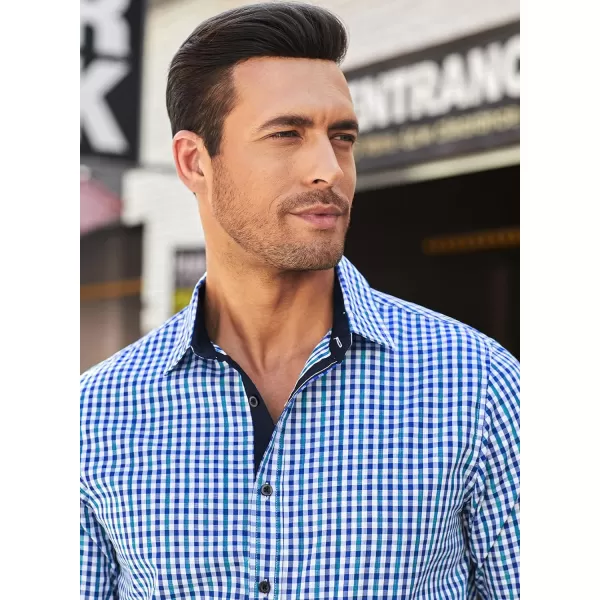 JMIERR Men's Dress Shirts Plaid 100% Cotton Button Down Long Sleeve Regular Fit Formal Business Shirts