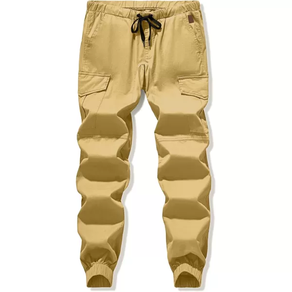 JMIERR Mens Fashion Cargo Pants - Casual Cotton Tapered Stretch Twill Drawstring Athletic Joggers Sweatpants with 6 Pockets