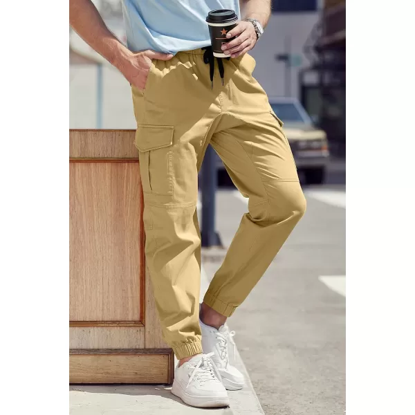 JMIERR Mens Fashion Cargo Pants - Casual Cotton Tapered Stretch Twill Drawstring Athletic Joggers Sweatpants with 6 Pockets