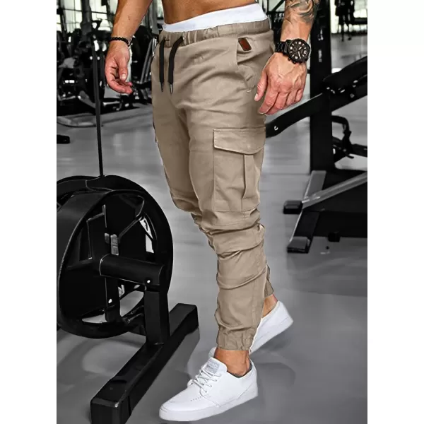 JMIERR Mens Fashion Cargo Pants - Casual Cotton Tapered Stretch Twill Drawstring Athletic Joggers Sweatpants with 6 Pockets