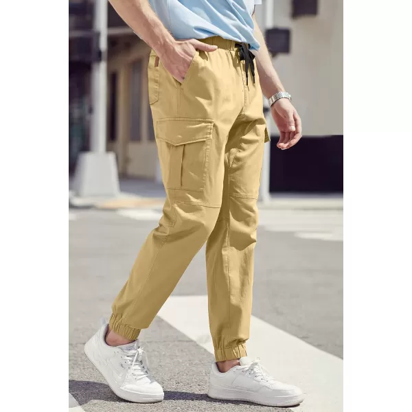 JMIERR Mens Fashion Cargo Pants - Casual Cotton Tapered Stretch Twill Drawstring Athletic Joggers Sweatpants with 6 Pockets