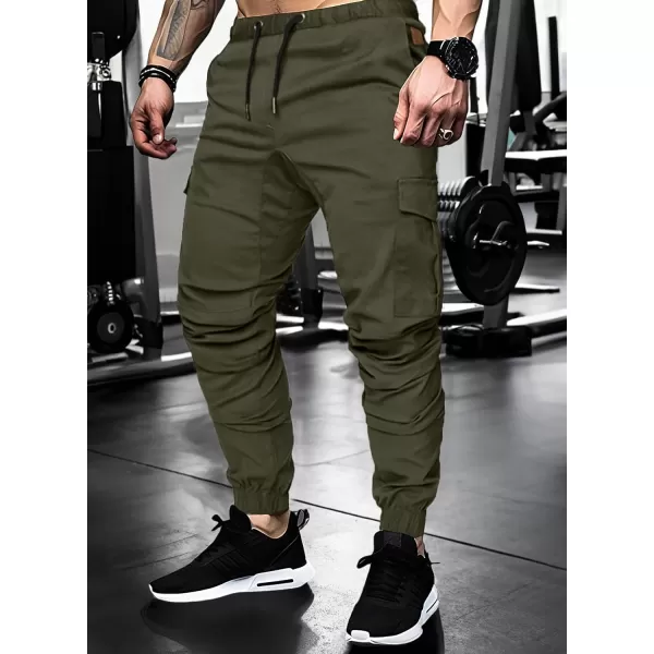 JMIERR Mens Fashion Cargo Pants - Casual Cotton Tapered Stretch Twill Drawstring Athletic Joggers Sweatpants with 6 Pockets
