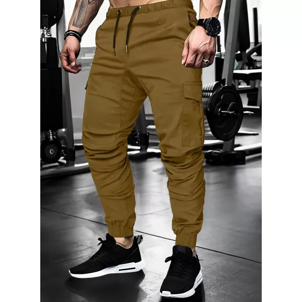 JMIERR Mens Fashion Cargo Pants - Casual Cotton Tapered Stretch Twill Drawstring Athletic Joggers Sweatpants with 6 Pockets