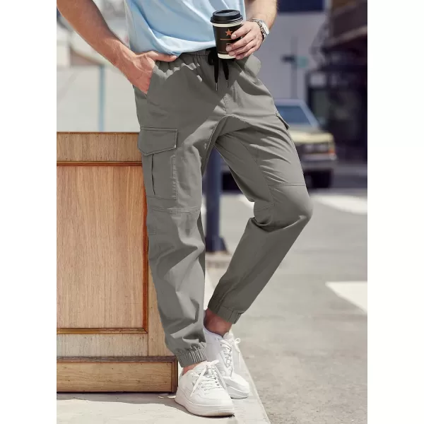 JMIERR Mens Fashion Cargo Pants - Casual Cotton Tapered Stretch Twill Drawstring Athletic Joggers Sweatpants with 6 Pockets