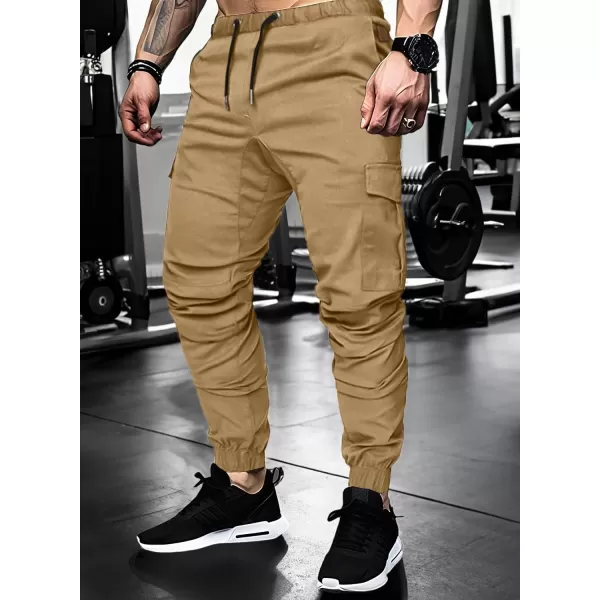 JMIERR Mens Fashion Cargo Pants - Casual Cotton Tapered Stretch Twill Drawstring Athletic Joggers Sweatpants with 6 Pockets
