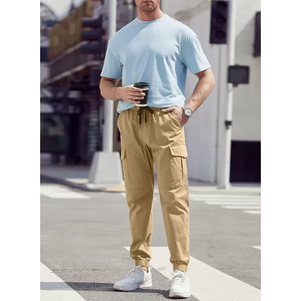 JMIERR Mens Fashion Cargo Pants - Casual Cotton Tapered Stretch Twill Drawstring Athletic Joggers Sweatpants with 6 Pockets