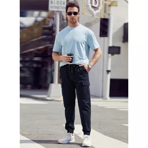 JMIERR Mens Fashion Cargo Pants - Casual Cotton Tapered Stretch Twill Drawstring Athletic Joggers Sweatpants with 6 Pockets
