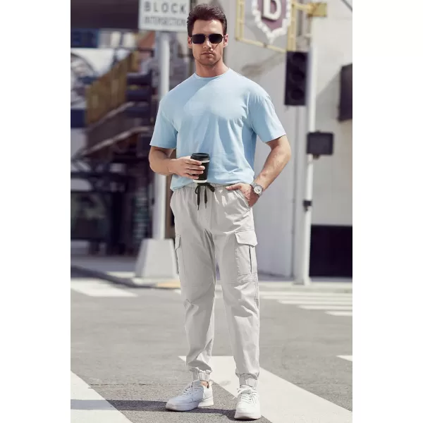 JMIERR Mens Fashion Cargo Pants - Casual Cotton Tapered Stretch Twill Drawstring Athletic Joggers Sweatpants with 6 Pockets