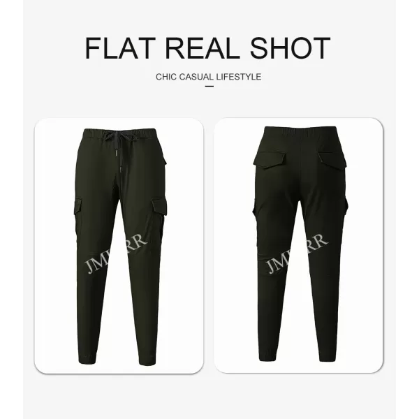 JMIERR Mens Fashion Cargo Pants - Casual Cotton Tapered Stretch Twill Drawstring Athletic Joggers Sweatpants with 6 Pockets