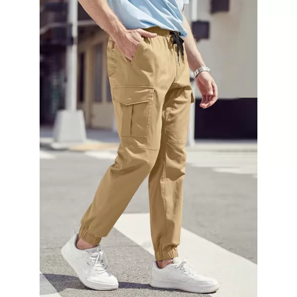 JMIERR Mens Fashion Cargo Pants - Casual Cotton Tapered Stretch Twill Drawstring Athletic Joggers Sweatpants with 6 Pockets