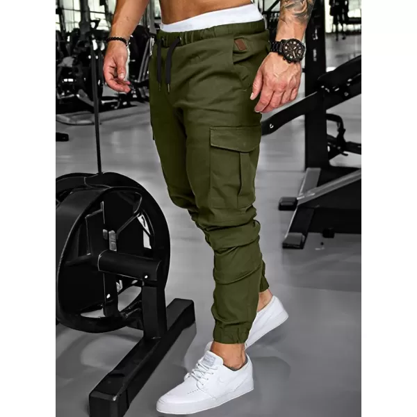 JMIERR Mens Fashion Cargo Pants - Casual Cotton Tapered Stretch Twill Drawstring Athletic Joggers Sweatpants with 6 Pockets