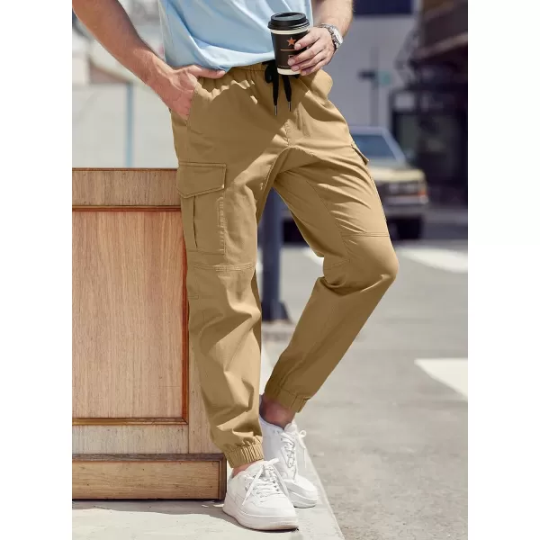 JMIERR Mens Fashion Cargo Pants - Casual Cotton Tapered Stretch Twill Drawstring Athletic Joggers Sweatpants with 6 Pockets